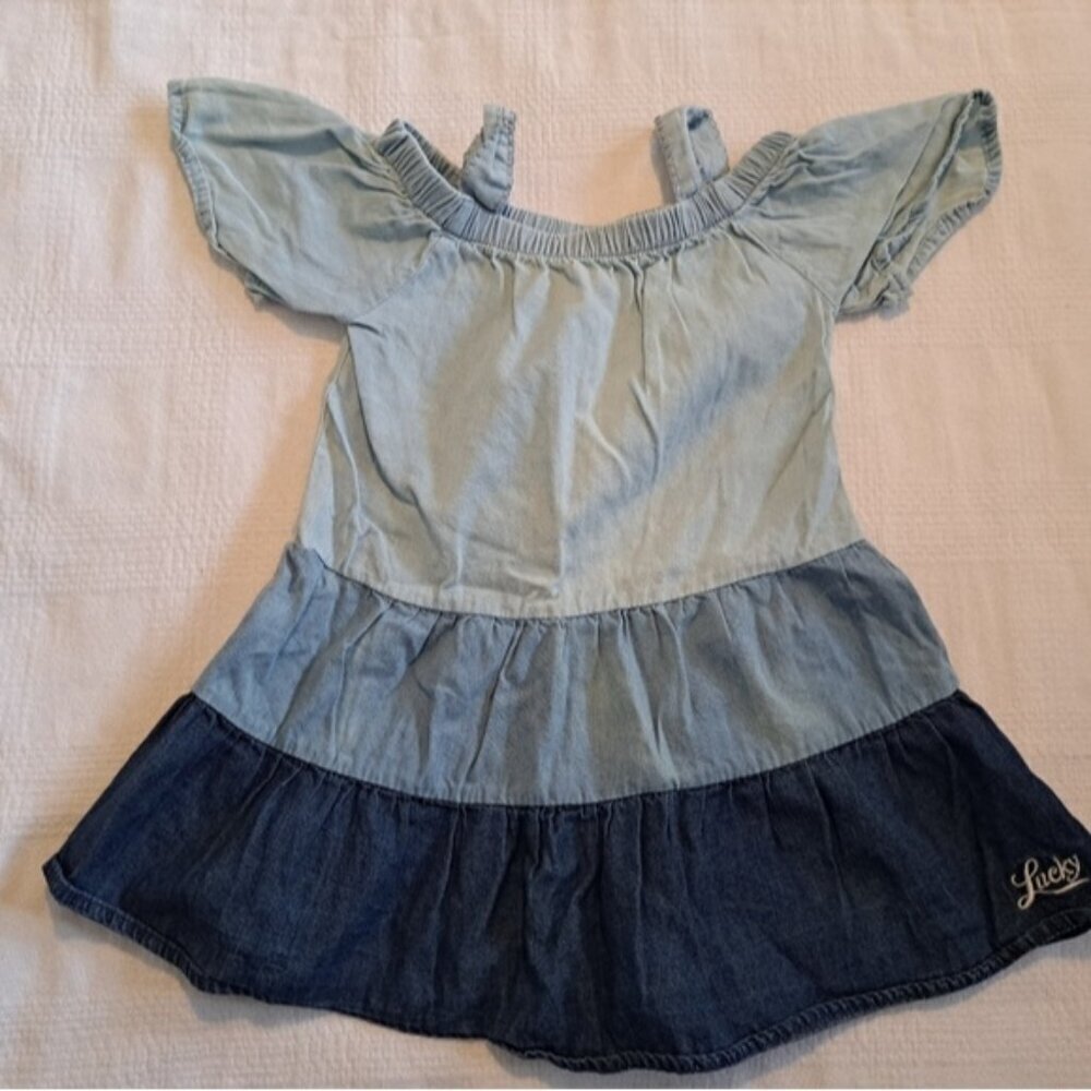 Lucky Brand girls size 3T 3 tier blue dress cold shoulder style, VGUC